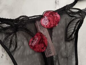 Victoria's Secret Thong Panty Very Sexy High Leg Red Mesh Sequin Cherry XL